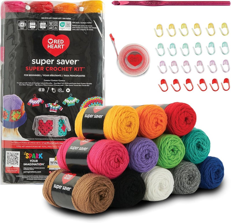 RED HEART Super Saver Super Yarn Crochet Kit with Accessories for Crochet & Knitting & Amigurumi Projects - Image 1